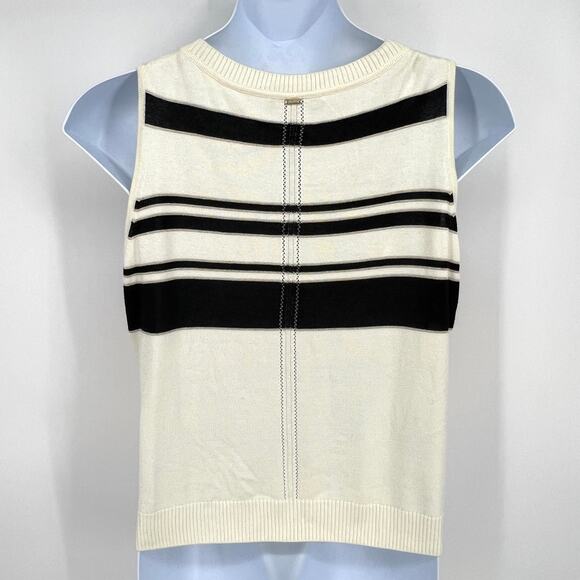 St. John Resort Striped Metallic Wool Cashmere Knit Shell Cream Black Size XL - Picture 3 of 10